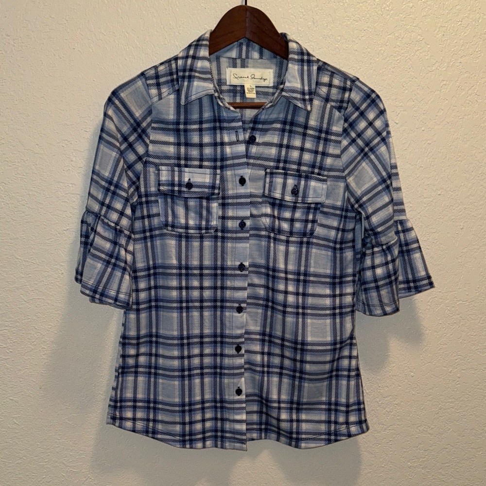 French Laundry Navy and White Plaid Shirt